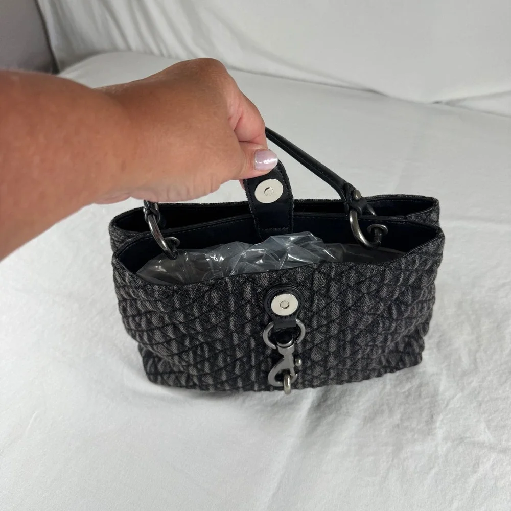 Rebecca Minkoff Black Quilted Denim Leather Satchel Handbag